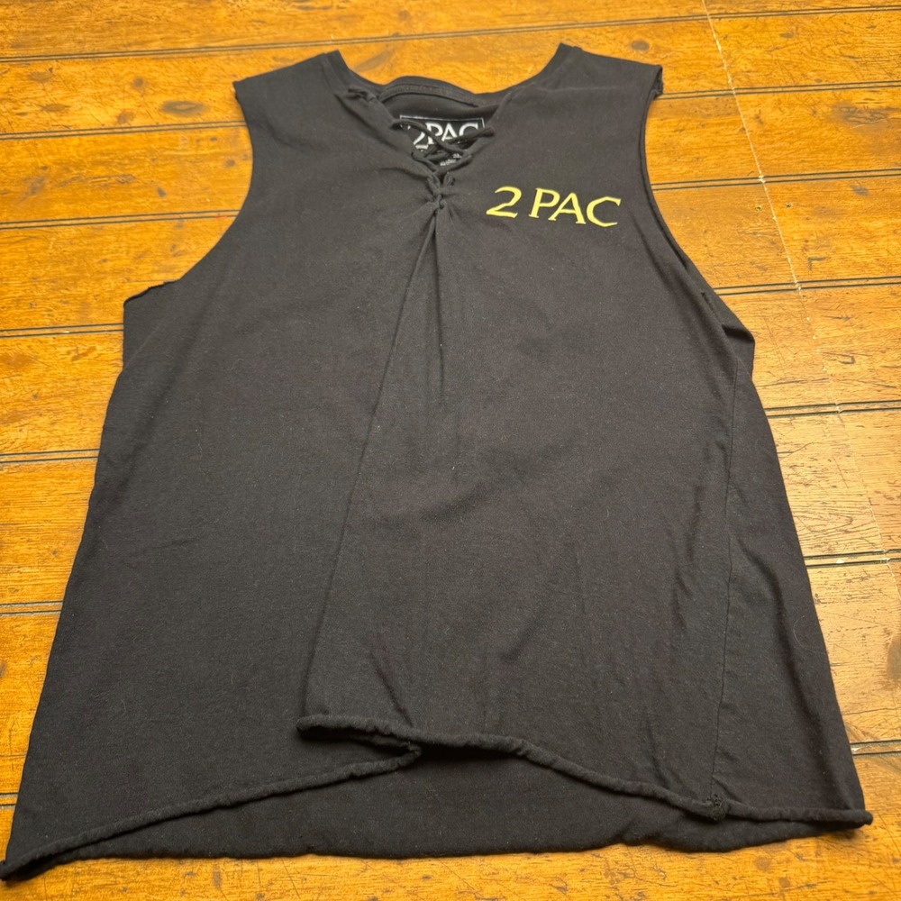 2PAC Black‎ Sleeveless Lace Up Front Graphic Tank Top T Shirt Size L